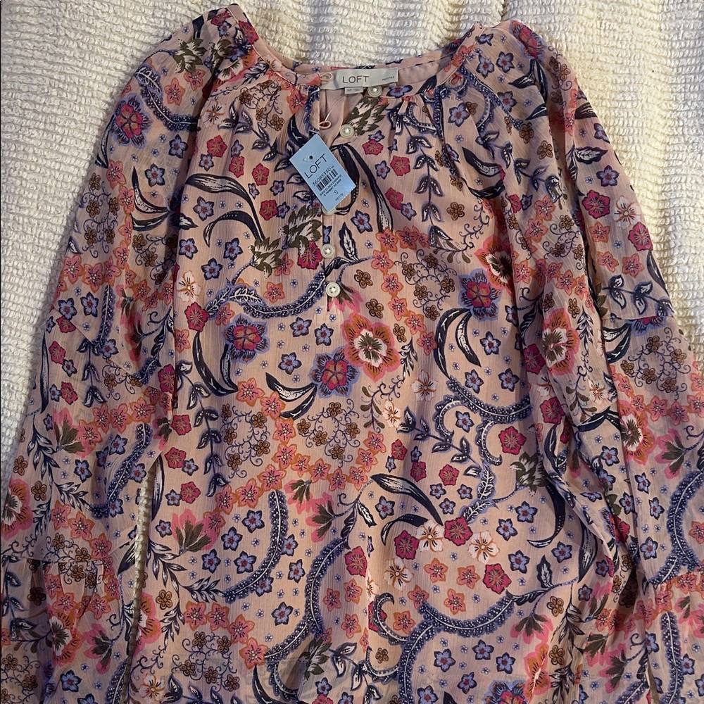LOFT Multicolor Floral Blouse - Pink and Blue